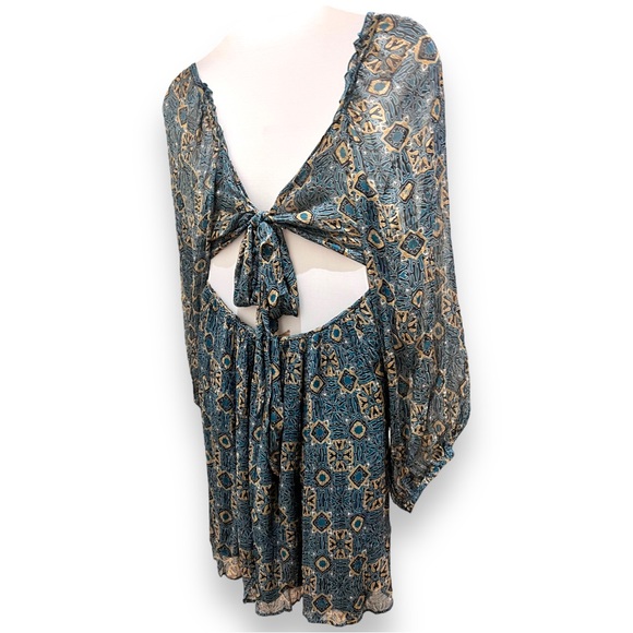 Let Me Be Cut Out Dress Bell Sleeves Blue - Picture 6 of 7